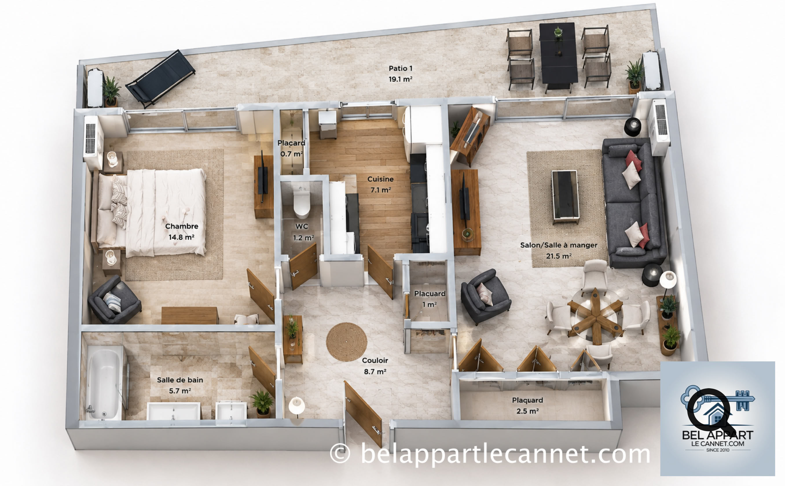 Situé au 3ᵉ étage d’un immeuble moderne avec ascenseur, cet appartement accueillant et confortable vous promet un séjour reposant dans un cadre chaleureux et contemporain. Avec ses 50 m² entièrement rénovés et climatisés, cet espace est idéal pour ceux qui recherchent confort et bien-être au quotidien.