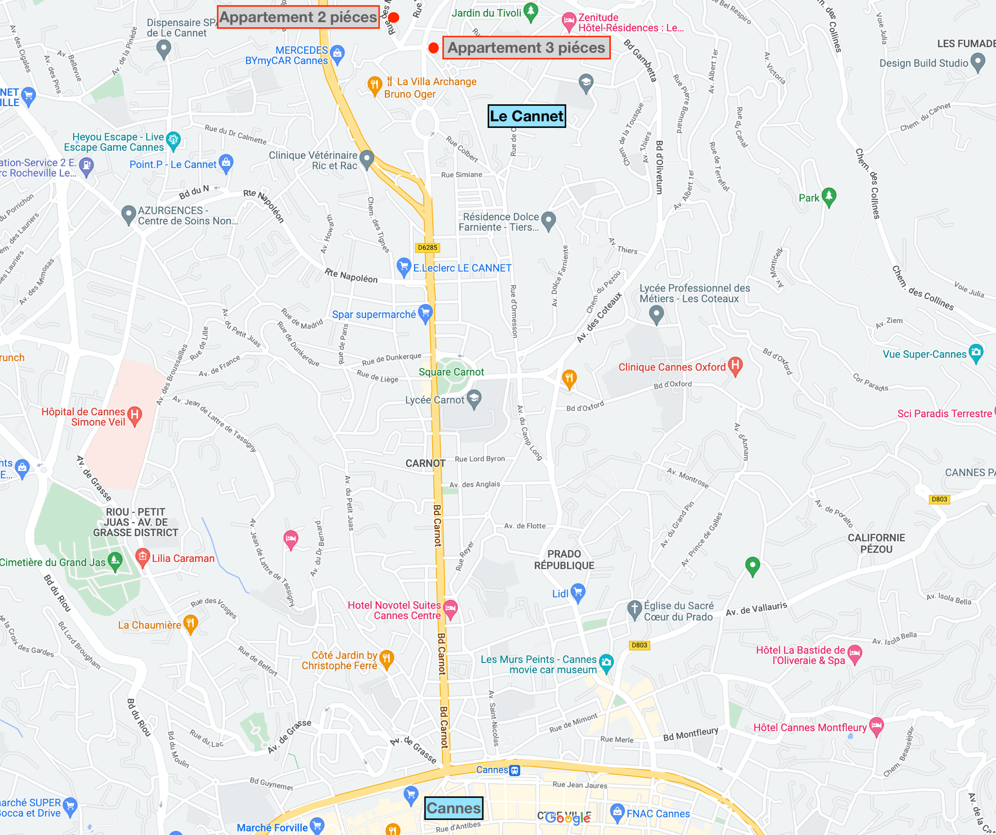 Appartement location saisonnière, Bel appart Le Cannet, carte Le Cannet