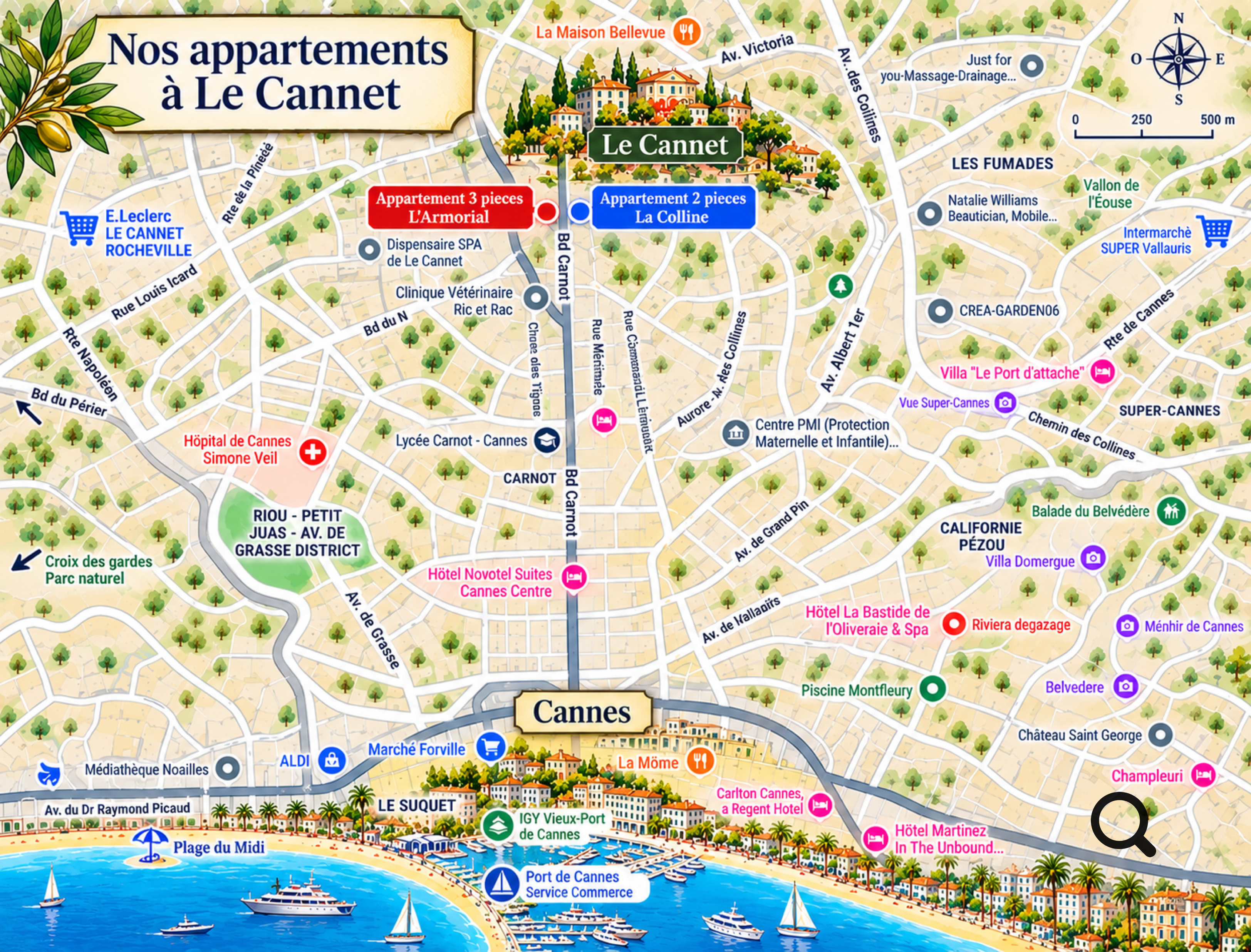 Appartement location saisonnière, Bel appart Le Cannet, carte Le Cannet