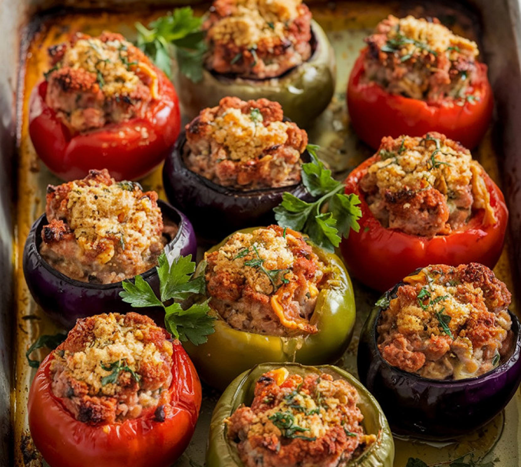 Encore un classique savoureux de la cuisine niçoise, à la fois rustique, parfumé et plein de soleil. Les petits farcis (ou lou farcit en nissart) sont des légumes d’été – souvent des courgettes, tomates, oignons, poivrons, aubergines – vidés et farcis d’une préparation à base de viande hachée, mie de pain, ail, oignon, herbes aromatiques, puis cuits au four.