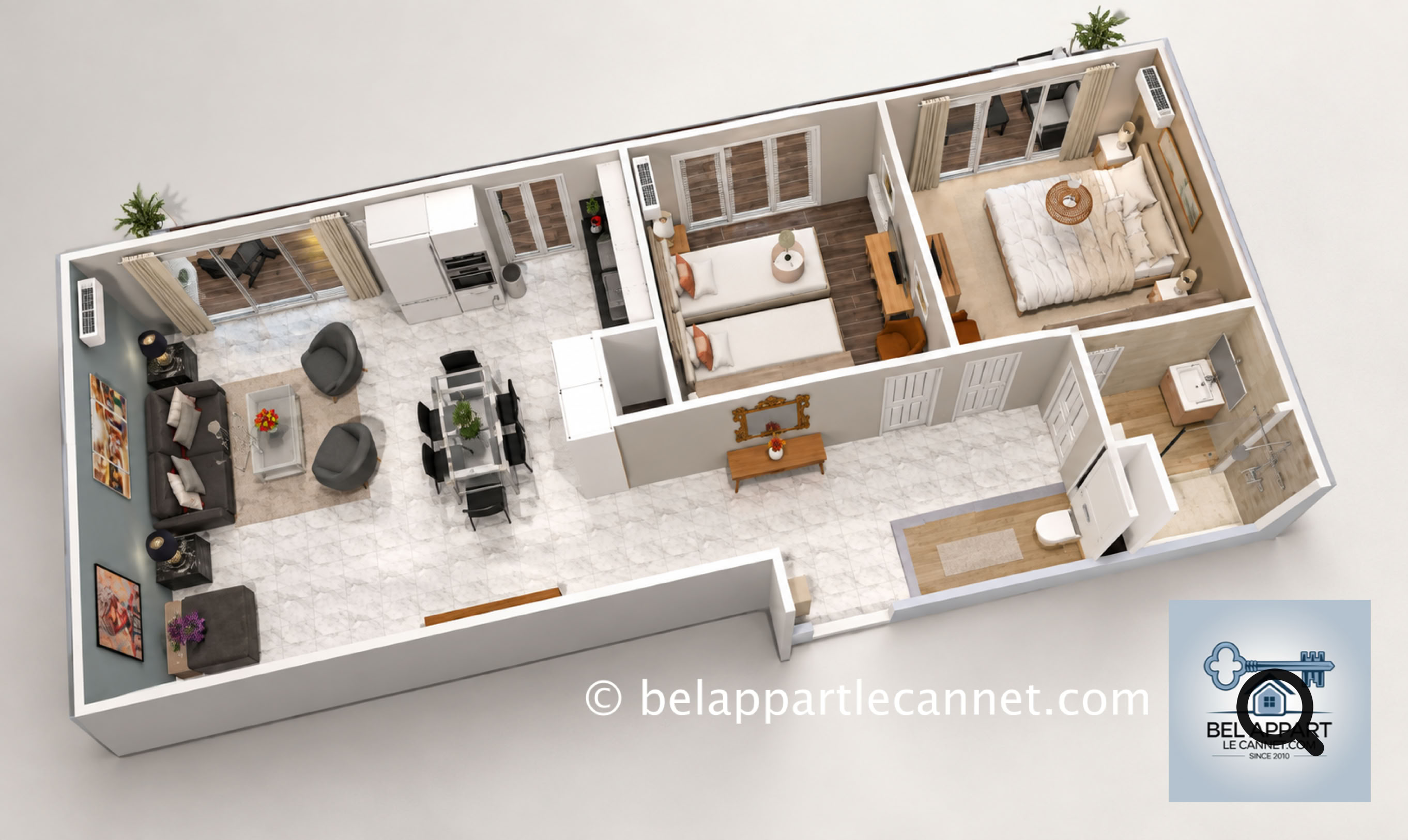 Situé au 3ᵉ étage avec ascenseur d'un immeuble des années 70 parfaitement entretenu, cet appartement de 70 m², entièrement rénové, est idéal pour un séjour reposant et chaleureux. Avec sa décoration moderne et son atmosphère accueillante, il offre un cadre parfait pour profiter pleinement de la vie azuréenne.