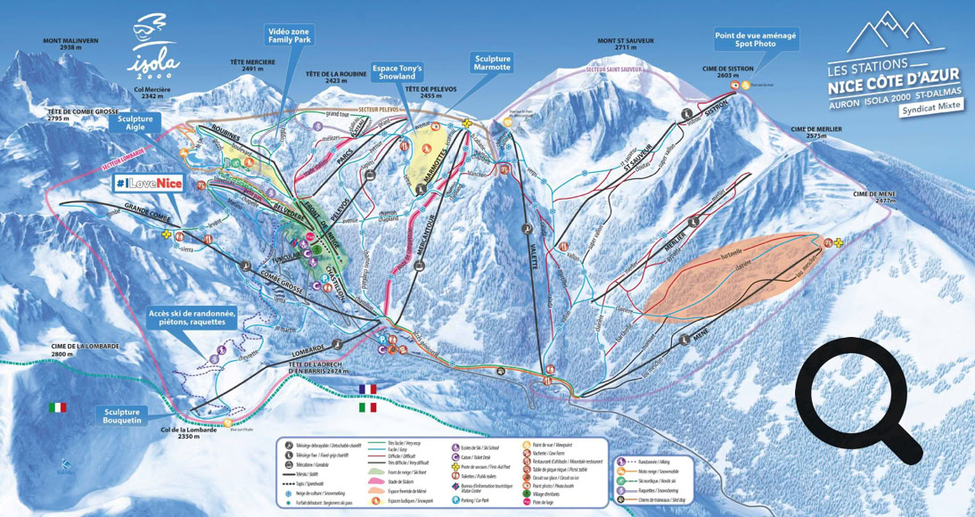 Isola 2000 propose des pistes de ski de tous niveaux entre 1 830 et 2 585 m d’altitude.